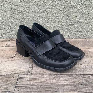 Vintage Fur top Loafers. Black Leather and Animal hide. Size 5.5-6